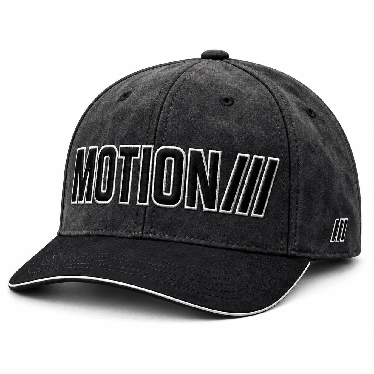 MOTION Outline Cap, photo 1: Charcoal MOTION outline cap front view on white