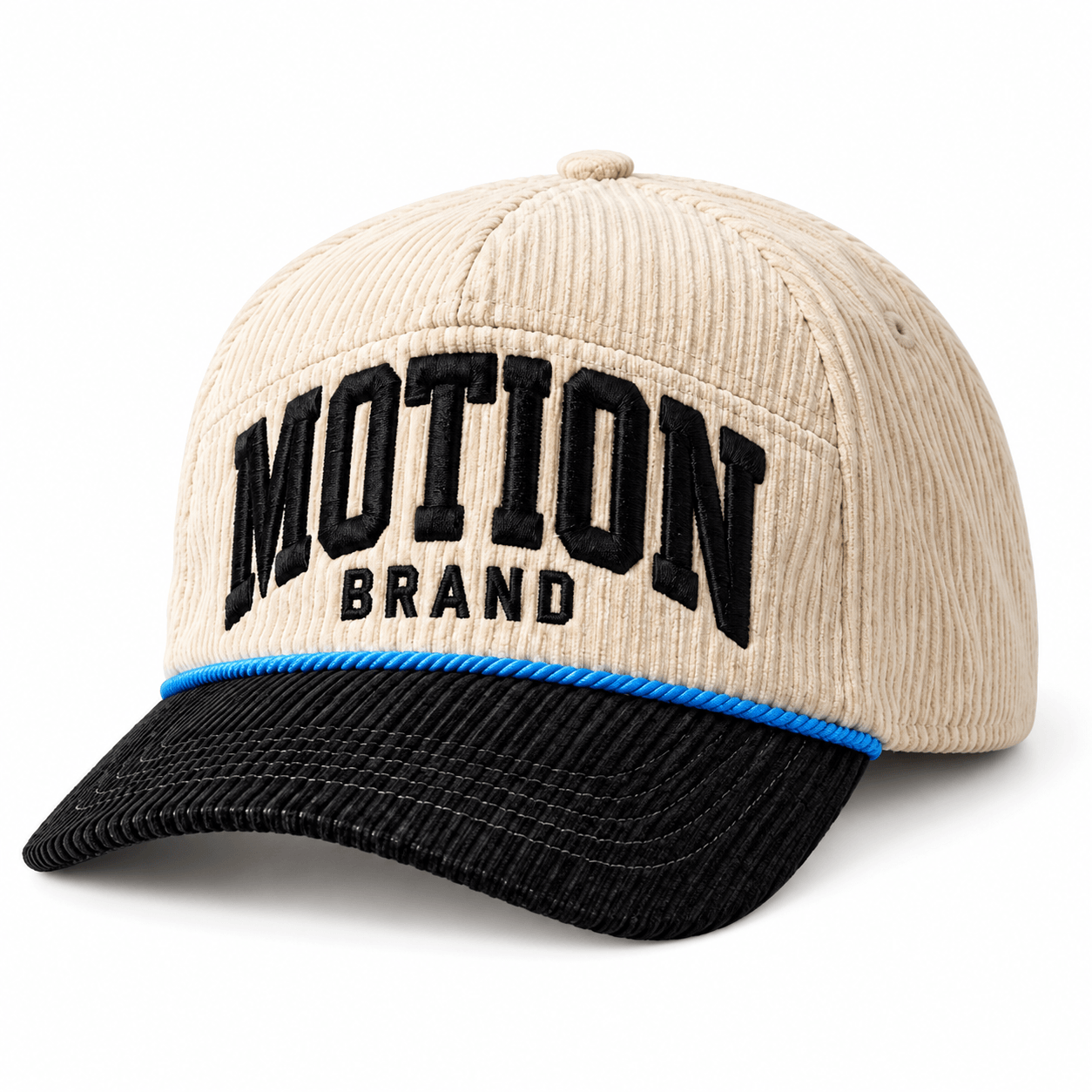 MOTION Corduroy Cap, photo 1: Cream corduroy MOTION cap front view on white