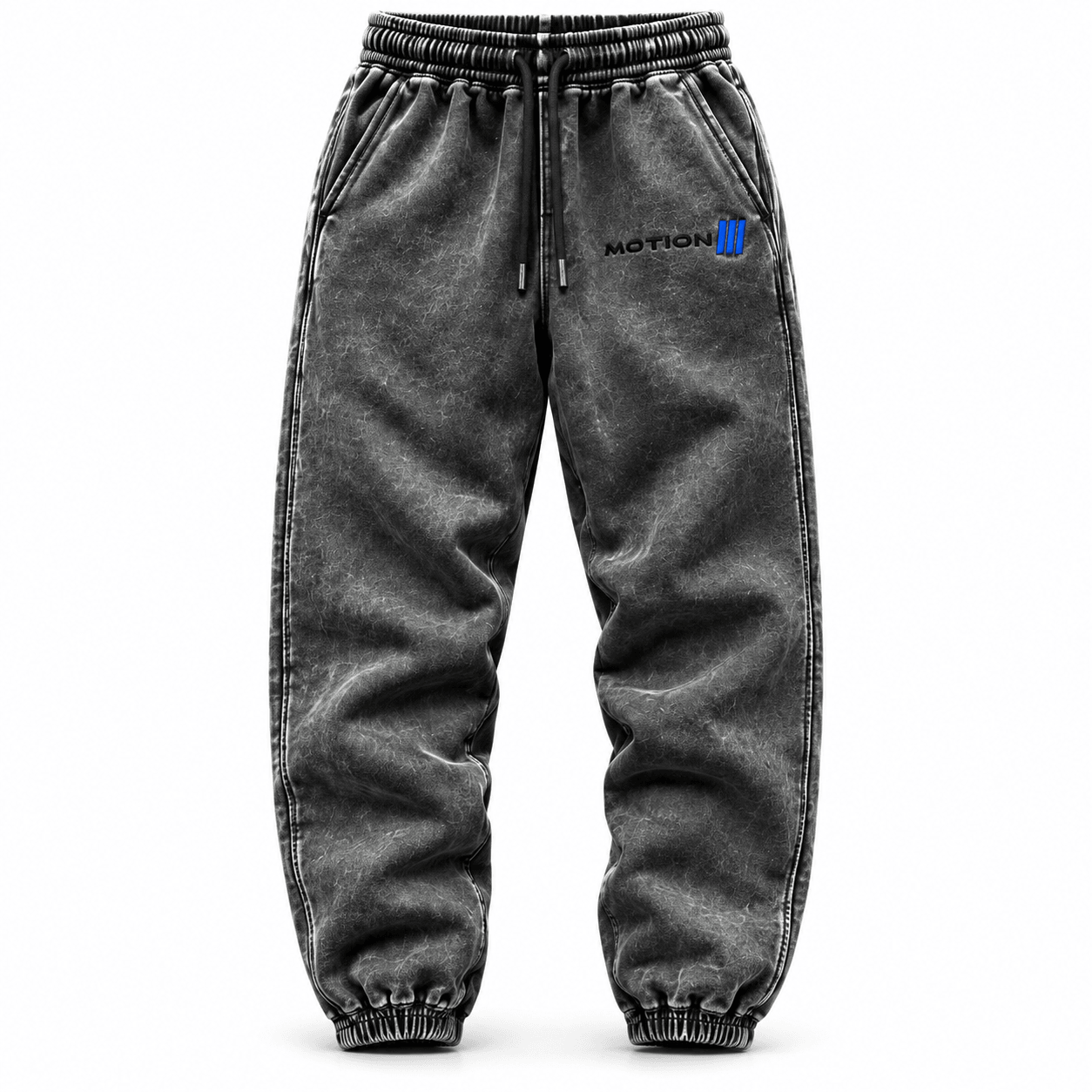 MOTION Blue Logo Joggers, photo 1: Washed-charcoal blue logo joggers front on white