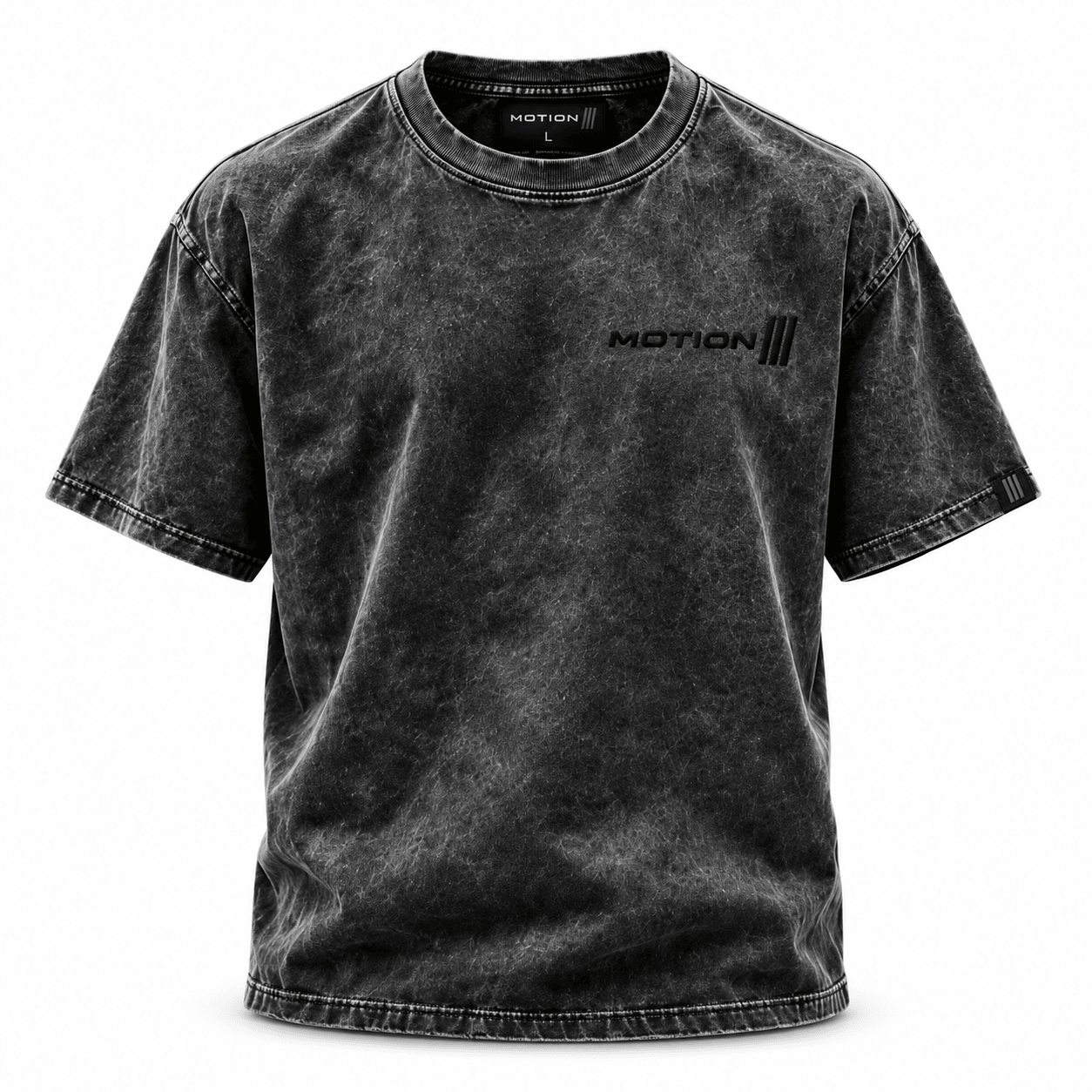 MOTION Washed Charcoal Tee, photo 1: Washed-charcoal MOTION tee front on white
