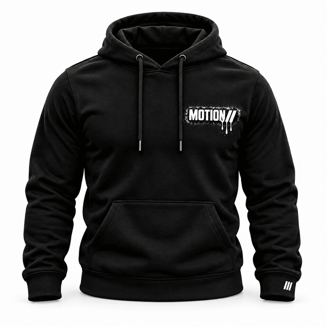 MOTION White Shield Hoodie, photo 1: White shield MOTION hoodie front on white