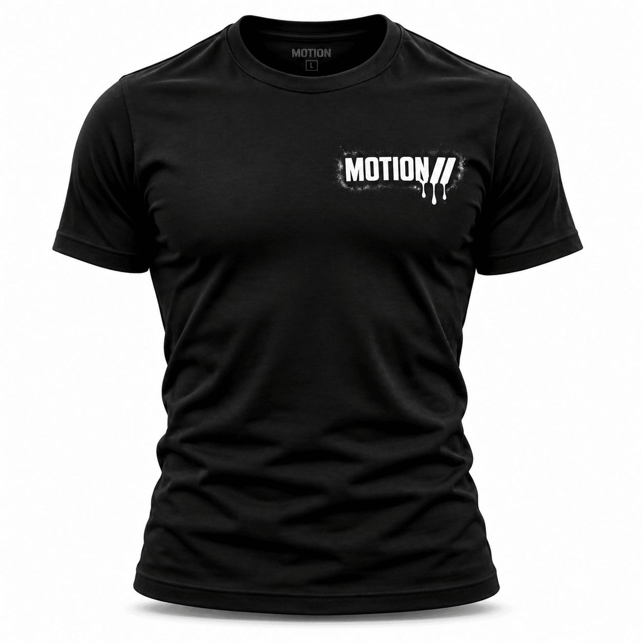 MOTION White Shield Tee, photo 1: White shield MOTION tee front on white